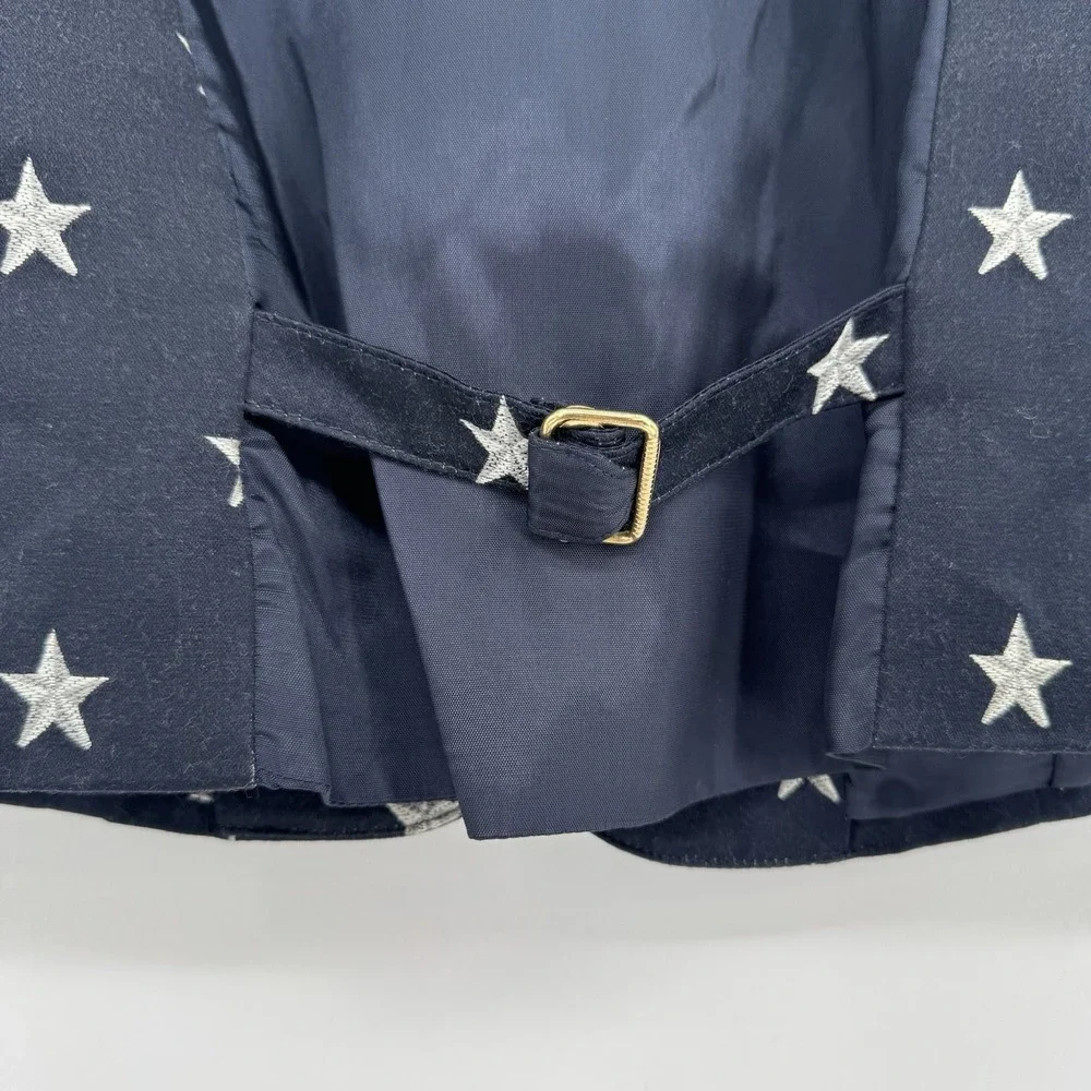 90s Liz Sport Blue Embroidered Vest‎ Women's Petite 2 Preppy Patriotic Button Up